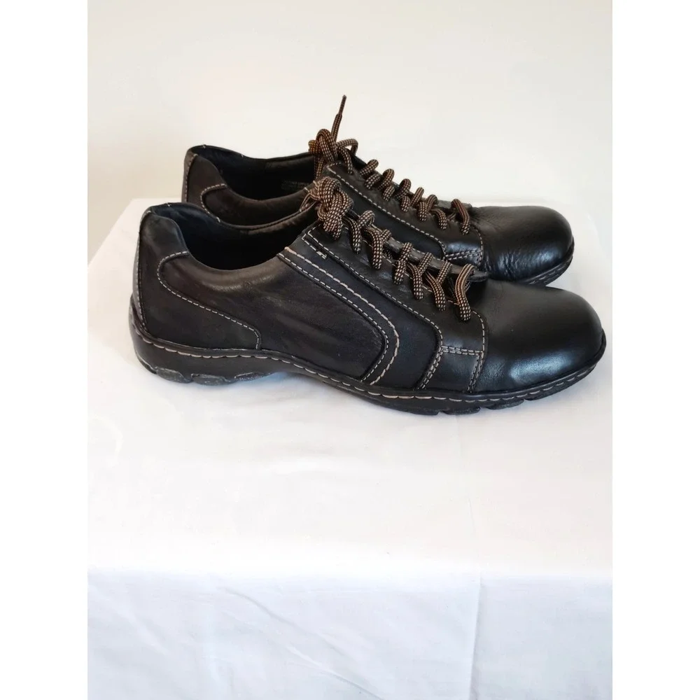 Born Nigel Men'9.5 Black Leather Lace Up Streetwear Biker Casual Oxford Shoes